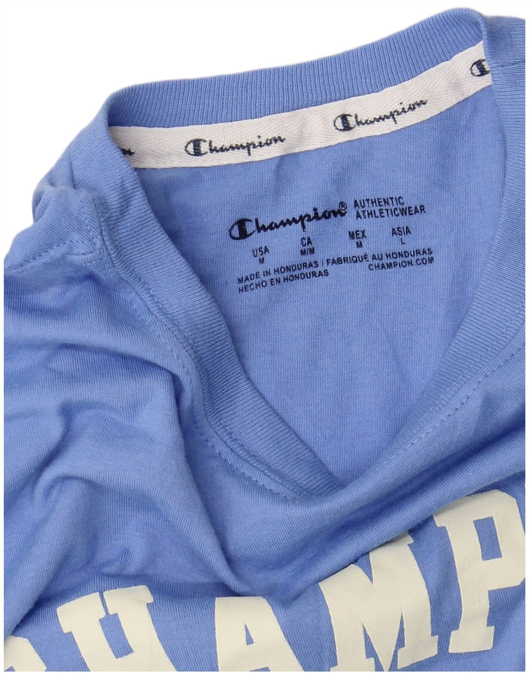 CHAMPION Womens Graphic T-Shirt Top UK 12 Medium Blue Cotton