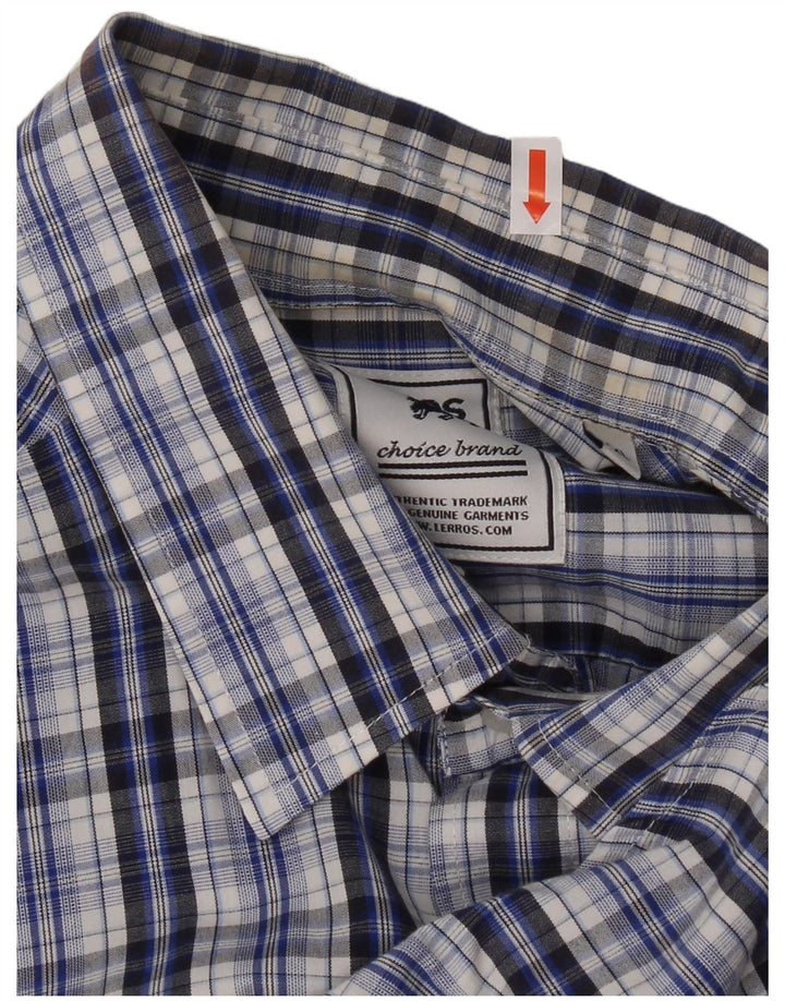 LERROS Mens Short Sleeve Shirt 2XL Blue Check Cotton