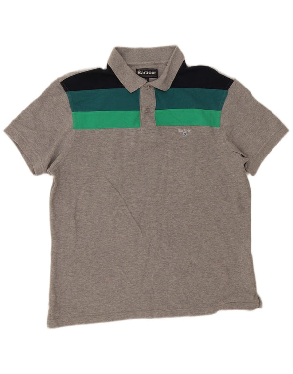 Barbour Mens Polo Shirt Large Grey Colourblock Cotton