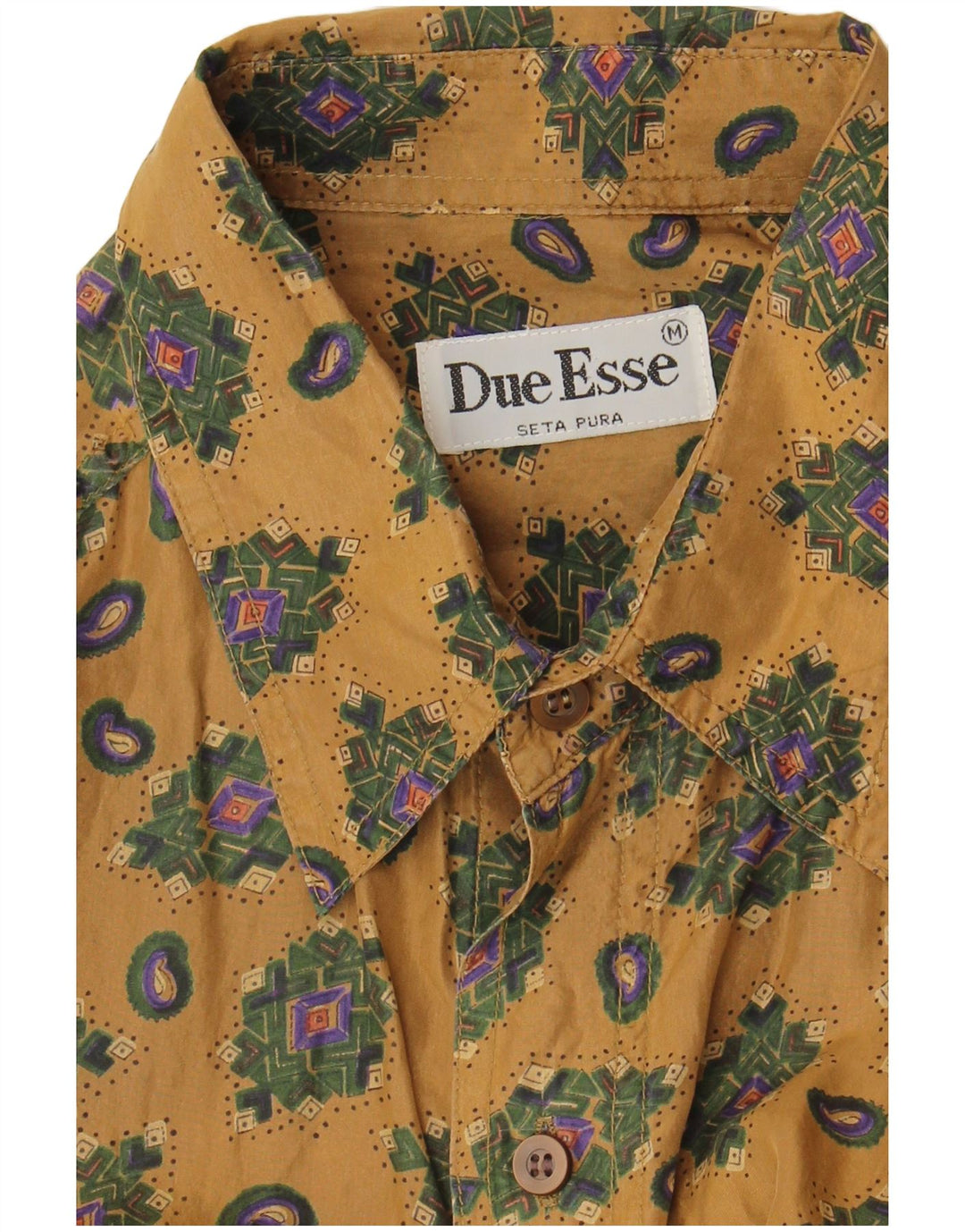 Camicia vintage da uomo a maniche corte in seta geometrica beige medio