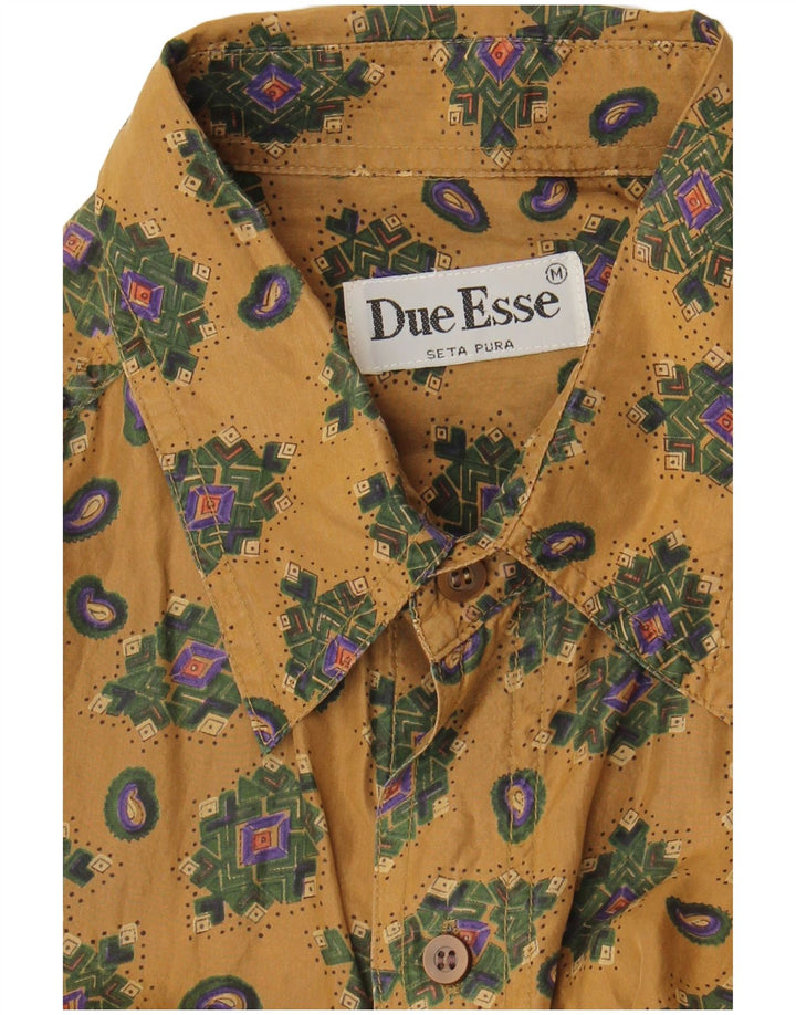 Camicia vintage da uomo a maniche corte in seta geometrica beige medio