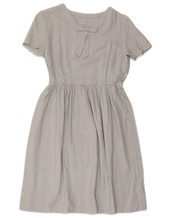 Abito a trapezio da donna vintage UK 10 piccolo check blu