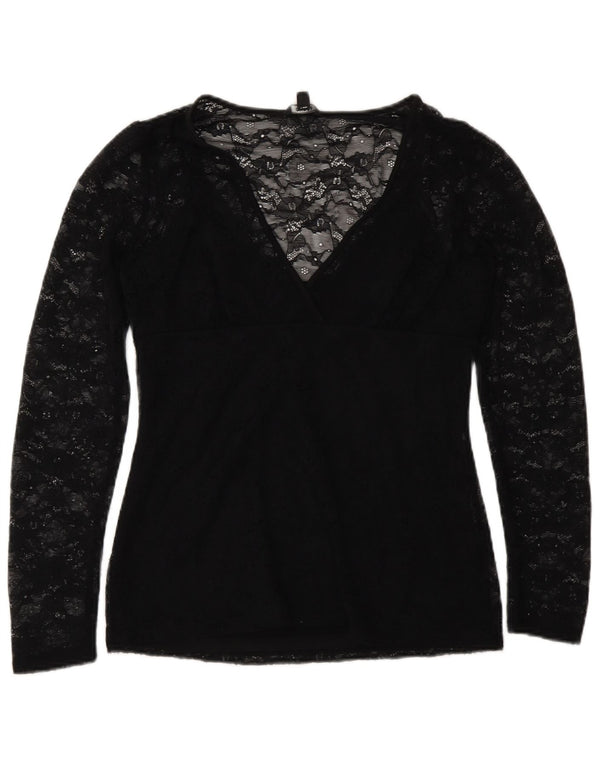 Guess Camicetta a maniche lunghe in pizzo da donna Top UK 8 Piccolo nylon floreale nero
