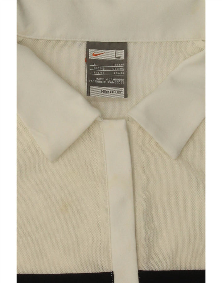 NIKE Womens Polo Shirt UK 14/16 Large White Colourblock Vintage Nike and Second-Hand Nike from Messina Hembry 