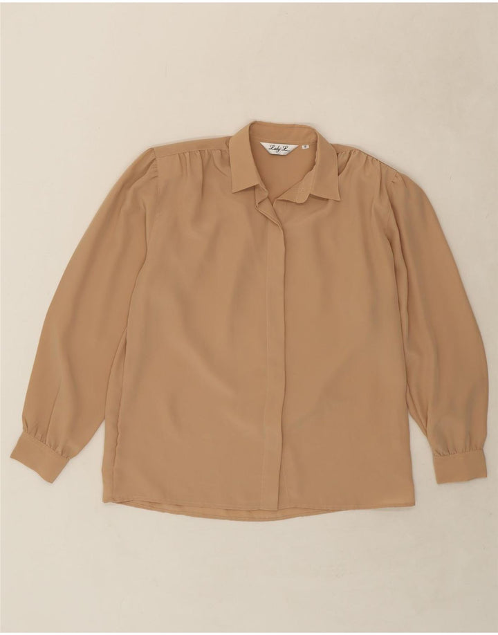VINTAGE Womens Shirt Blouse UK 10 Small Beige Polyester Vintage Vintage and Second-Hand Vintage from Messina Hembry 