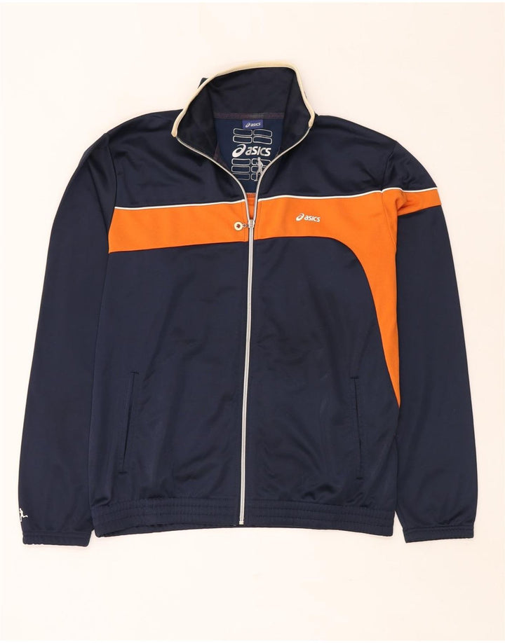 Giacca da ginnastica ASICS da uomo, in poliestere color block medio blu navy
