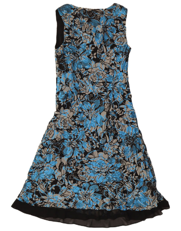 Abito a trapezio senza maniche da donna Jacques Vert UK 14 Grande viscosa floreale blu