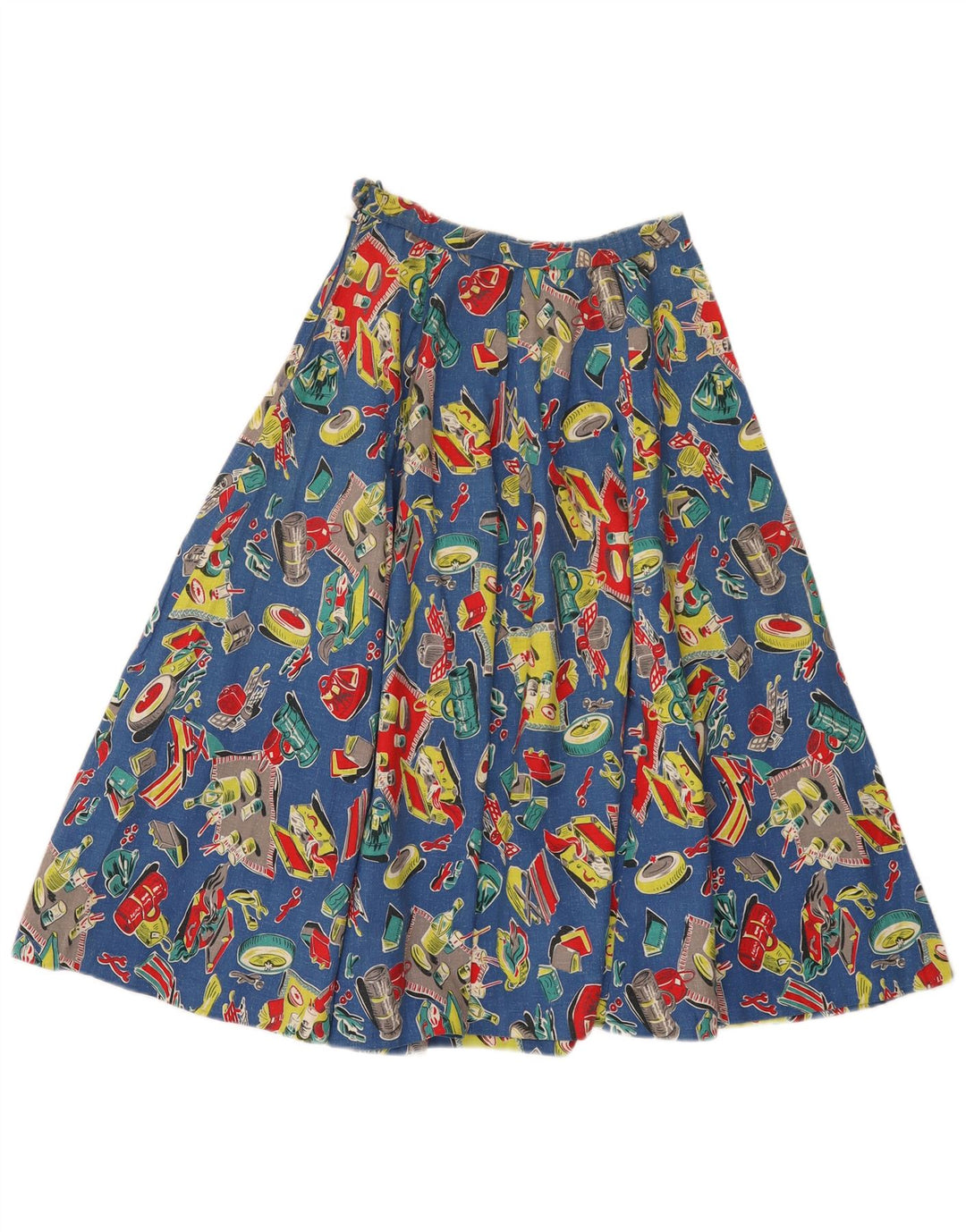 Gonna svasata a pieghe con motivo astratto vintage da donna W24 XS Blu