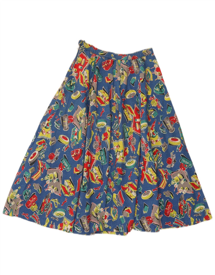 Gonna svasata a pieghe con motivo astratto vintage da donna W24 XS Blu
