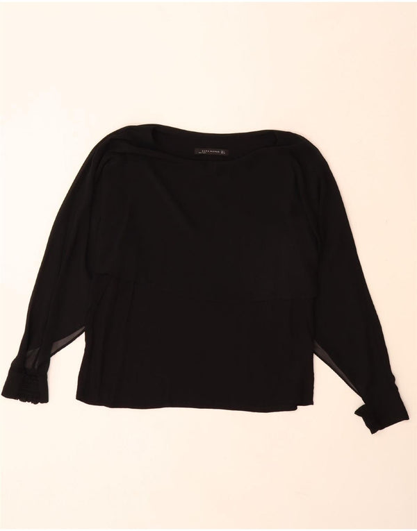 ZARA Camicetta a Maniche Lunghe da Donna UK 14 Large Nero Poliestere