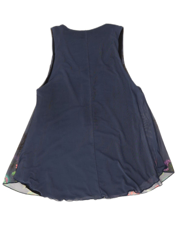 Desigual Donna Camicetta Senza Maniche Top UK 14 Grande Blu Navy Floreale