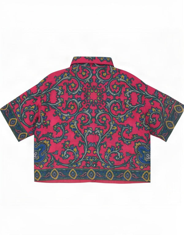 Camicetta vintage da donna a maniche corte corta UK 10 Small Pink Paisley