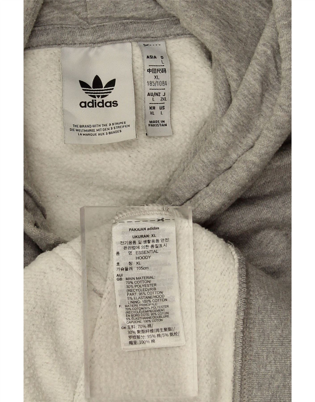 ADIDAS Mens Hoodie Jumper Large Grey Cotton