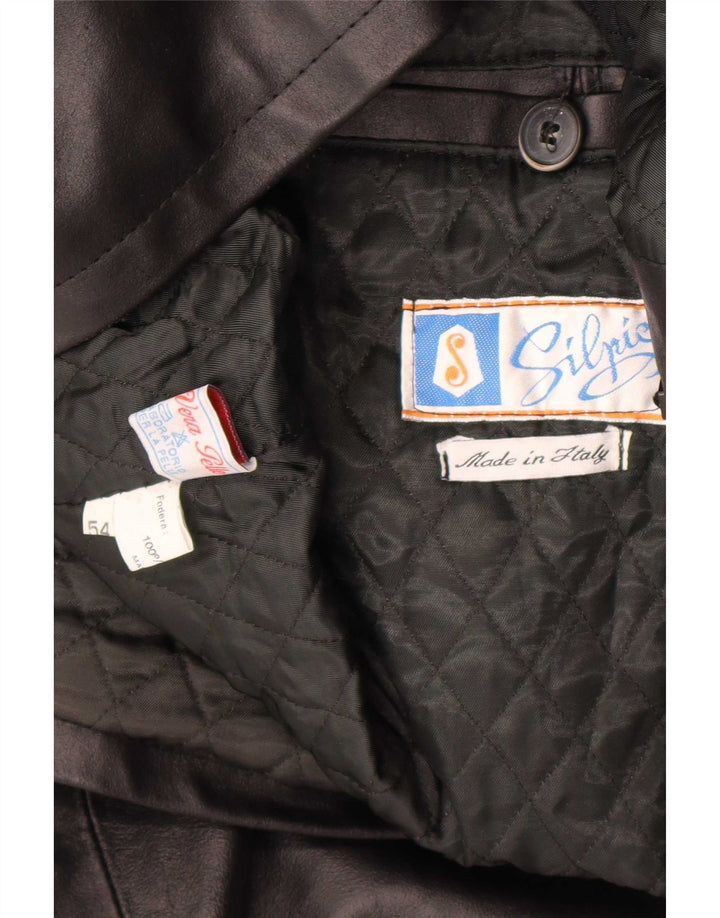 Giacca in pelle vintage da uomo IT 54 2XL Pelle nera