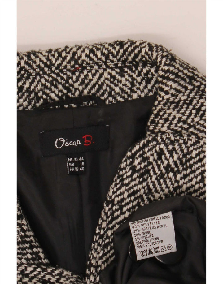 Giacca blazer a 3 bottoni da donna Oscar B UK 18 XL Poliestere nero Chevron