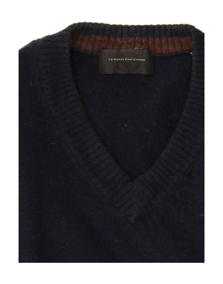 SERGIO TACCHINI Womens V-Neck Jumper Sweater UK 16 Large Navy Blue Vintage Sergio Tacchini and Second-Hand Sergio Tacchini from Messina Hembry 