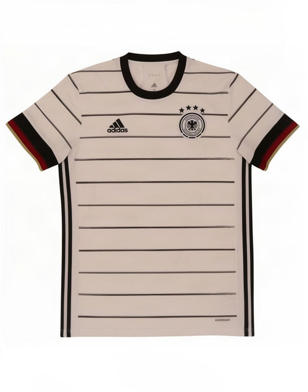 Adidas Uomo Deutscher Fussball Bund T-shirt Top a righe bianche medie