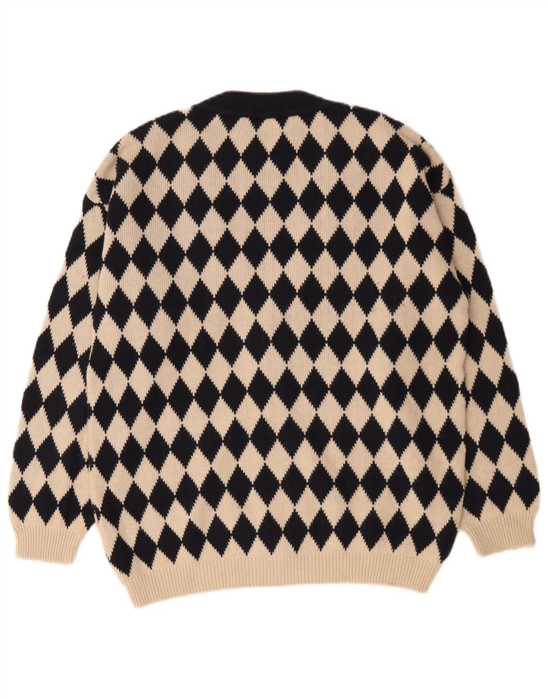 Maglione cardigan grafico da uomo vintage in cotone a rombi/diamante beige medio