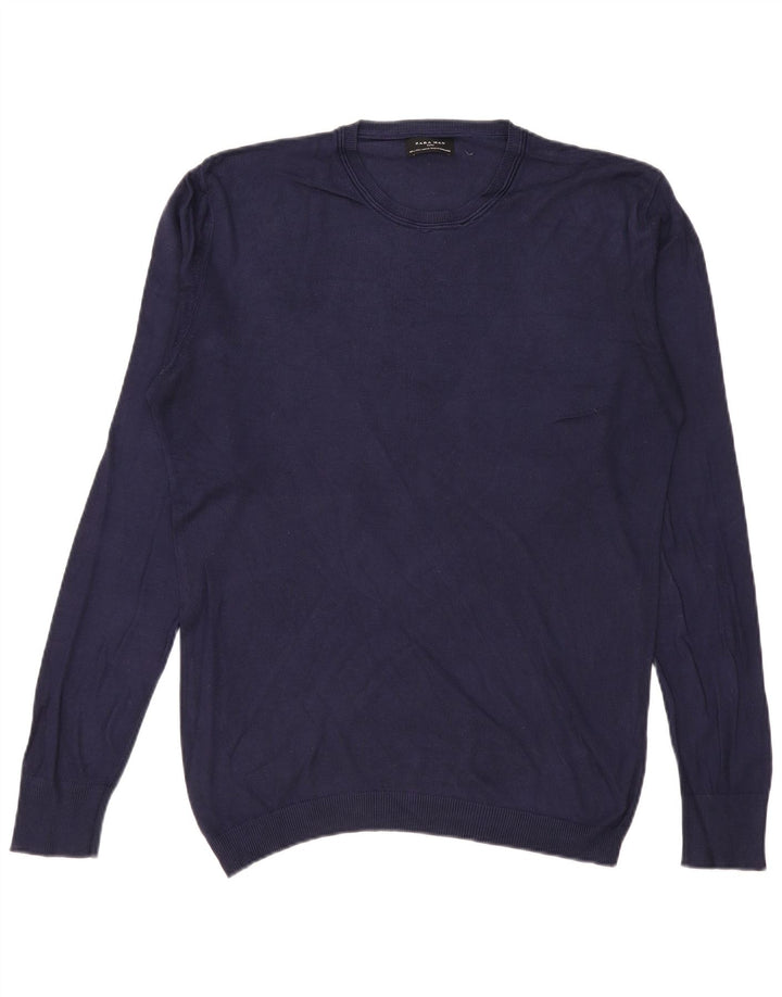 Maglione maglione girocollo da uomo Zara grande blu navy