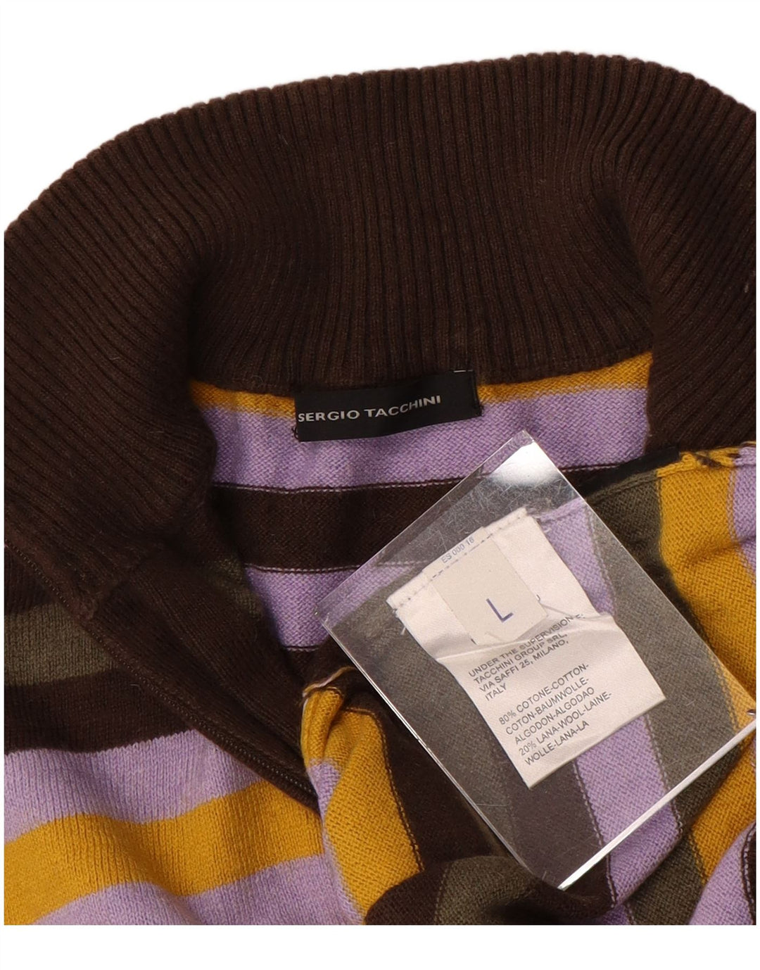 Sergio Tacchini Maglione da uomo con zip e collo a righe grandi multicolori