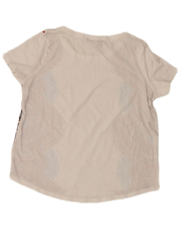 Marks & Spencer T-shirt grafica da donna UK 14 Large White Floral Cotton