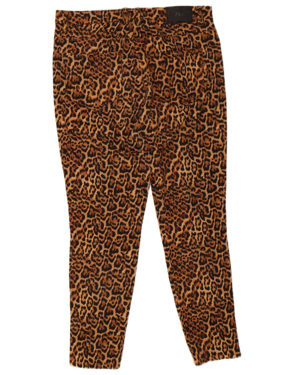 Pantaloni casual skinny da donna Zara EU 42 Large W32 L27 Marrone Stampa animalier