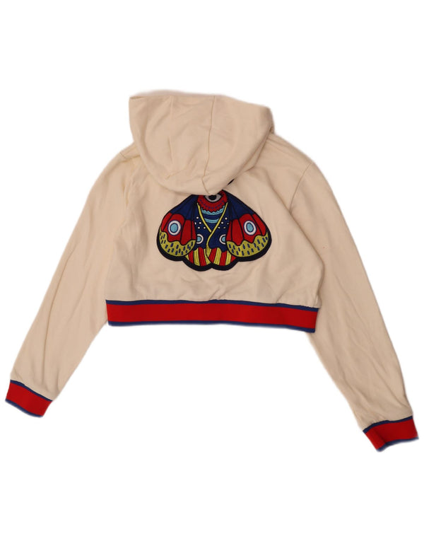Maglione con cappuccio grafico da donna Adidas Crop Graphic UK 12 Medium Off White Colourblock