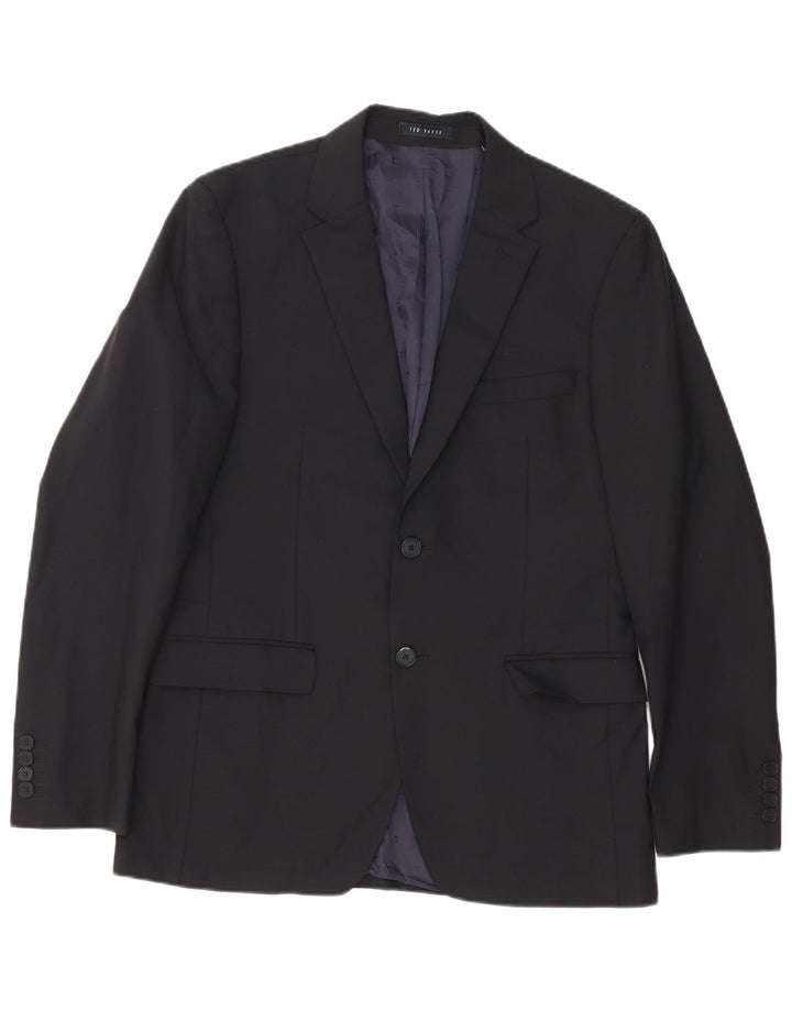 Giacca blazer da uomo a vestibilità regolare a 2 bottoni Ted Baker UK 38 cotone nero medio