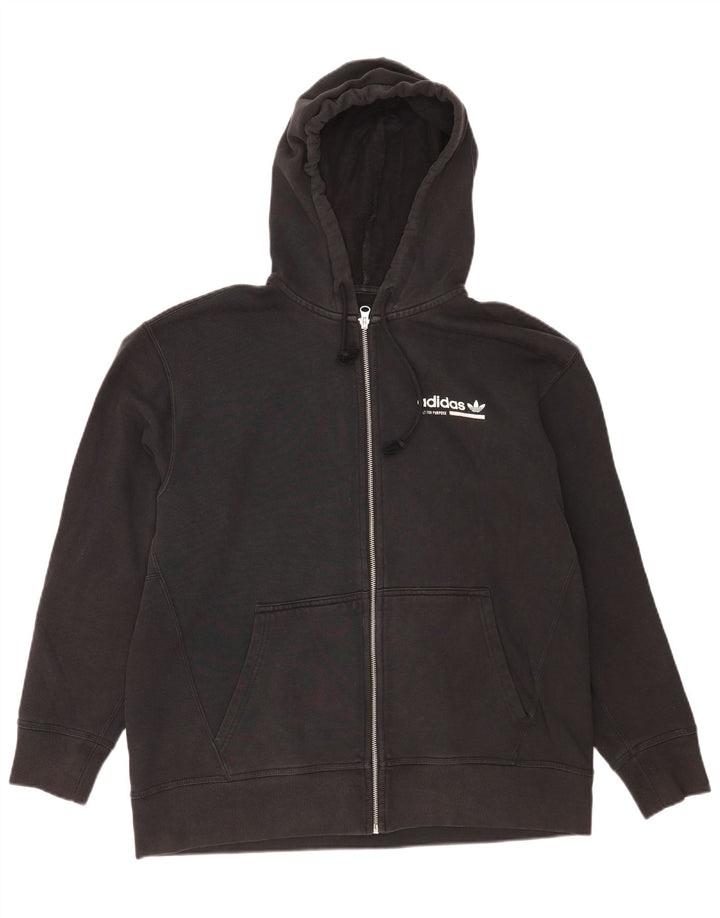 Maglione con cappuccio e zip grafica da uomo Adidas in cotone nero medio
