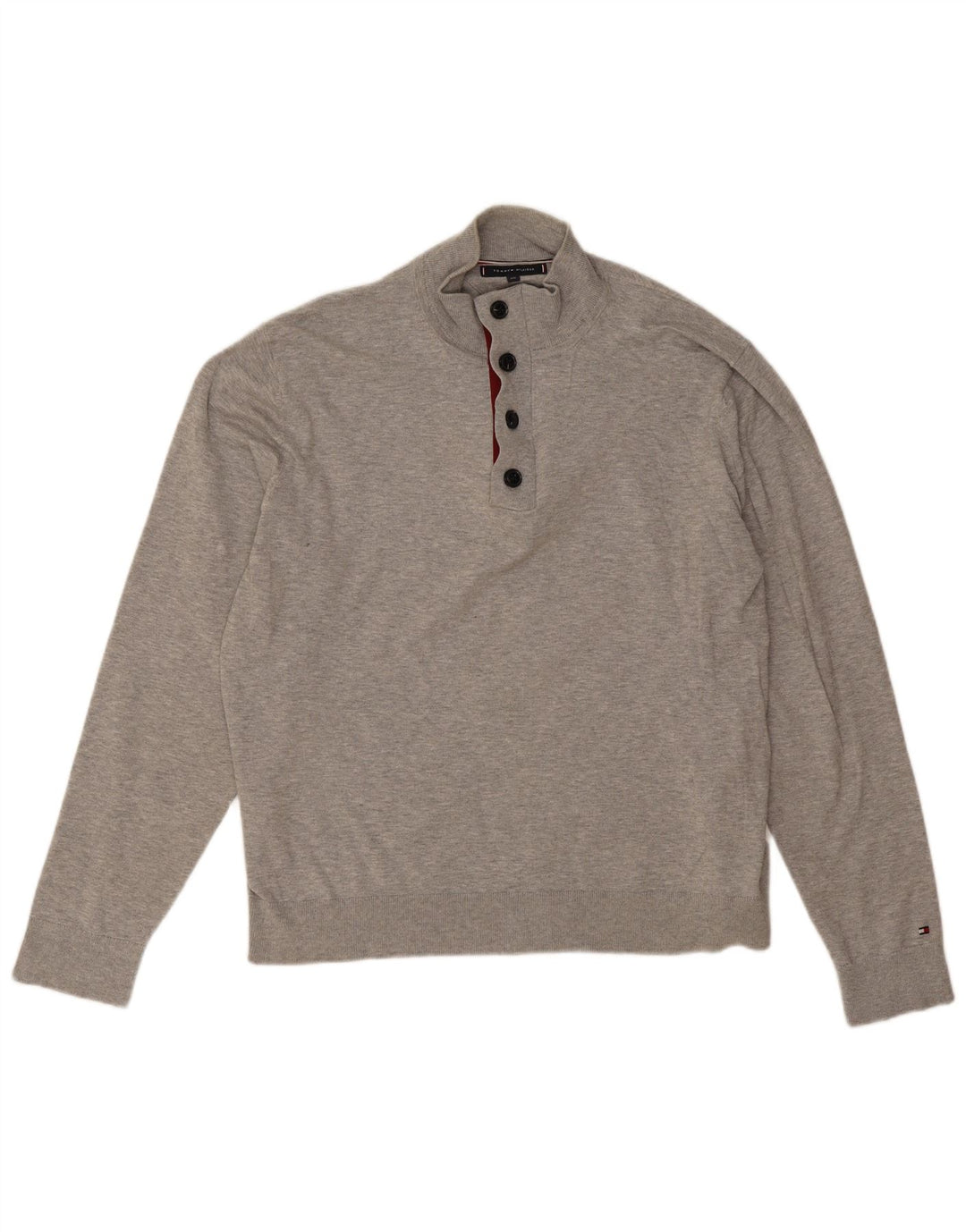 Maglione maglione da uomo con collo a bottoni Tommy Hilfiger 2XL cotone grigio