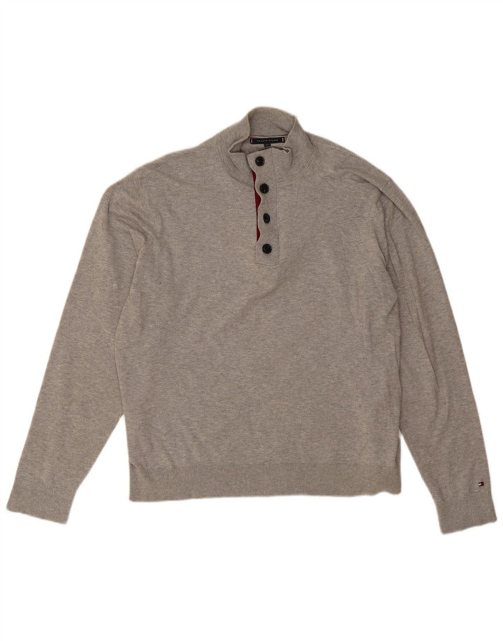 Maglione maglione da uomo con collo a bottoni Tommy Hilfiger 2XL cotone grigio