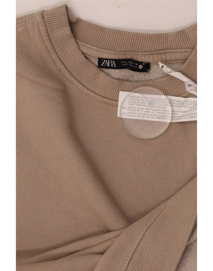 Felpa Zara da donna maglione UK 14 grande cotone marrone