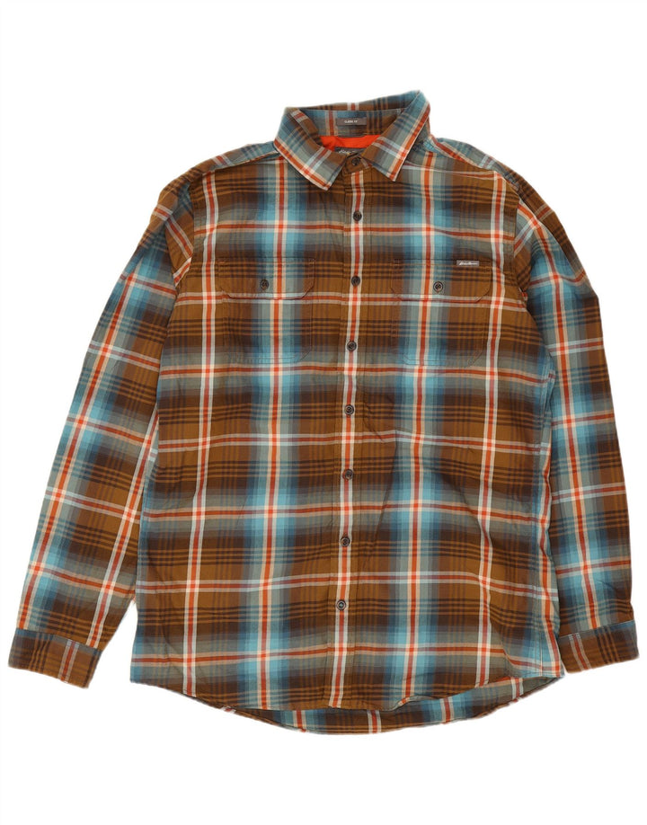 Eddie Bauer Camicia da uomo in flanella dal taglio classico, grande, in poliestere a quadri marroni