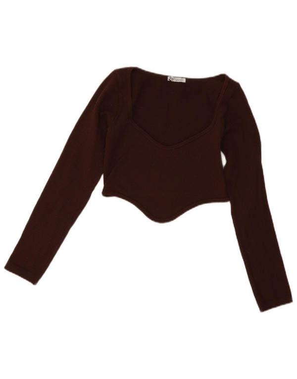 Top corto da donna Zara a maniche lunghe UK 4 XS Borgogna