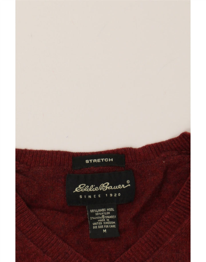 EDDIE BAUER Mens Stretch V-Neck Jumper Sweater Medium Maroon Wool Vintage Eddie Bauer and Second-Hand Eddie Bauer from Messina Hembry 