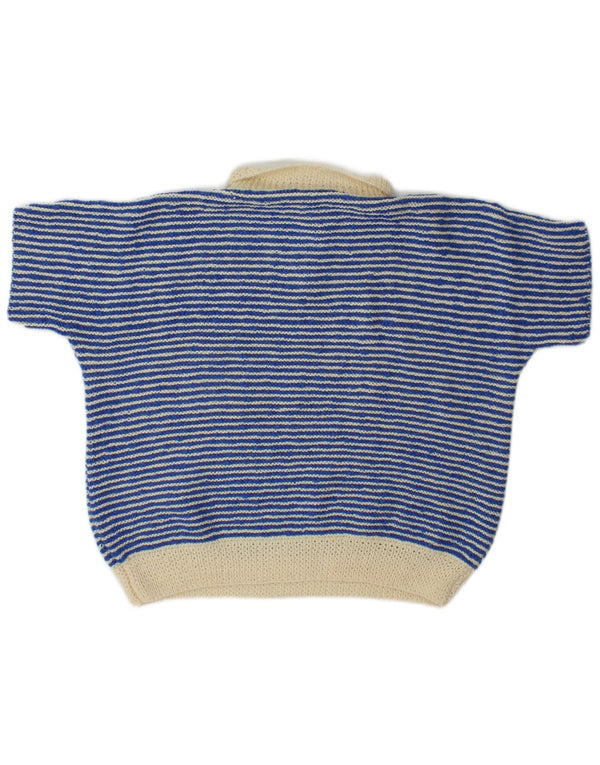 Maglione corto da donna vintage con collo a polo UK 16 a righe grandi blu