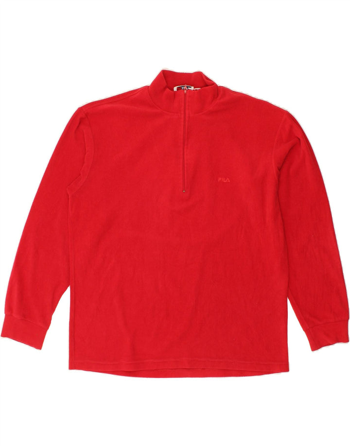 FILA Mens Zip Neck Fleece Jumper IT 42 Large Red Polyester Vintage Fila and Second-Hand Fila from Messina Hembry 