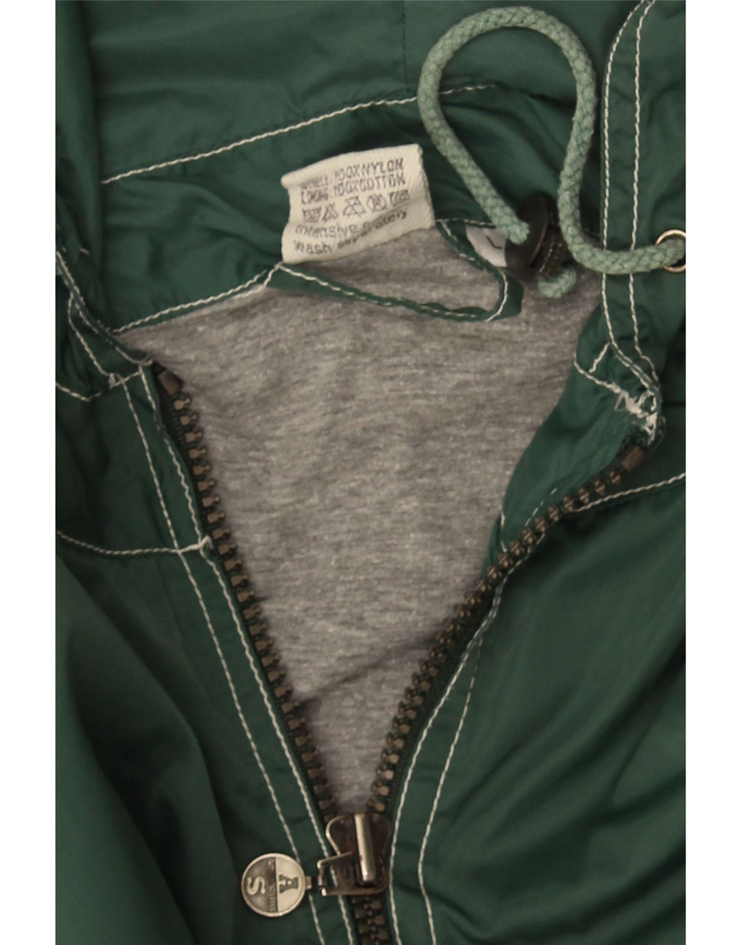 Autentica giacca a vento con cappuccio grafica da uomo UK 40 Large Green Nylon
