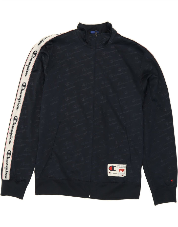 CHAMPION Mens Graphic Tracksuit Top Jacket Large Navy Blue Polyester Vintage Champion and Second-Hand Champion from Messina Hembry 