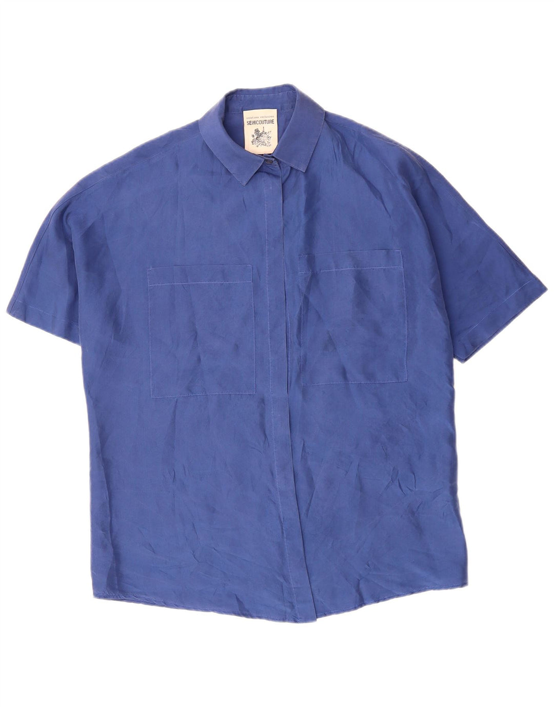 Camicetta camicia a maniche corte da donna SEMICOUTURE UK 18 XL seta blu