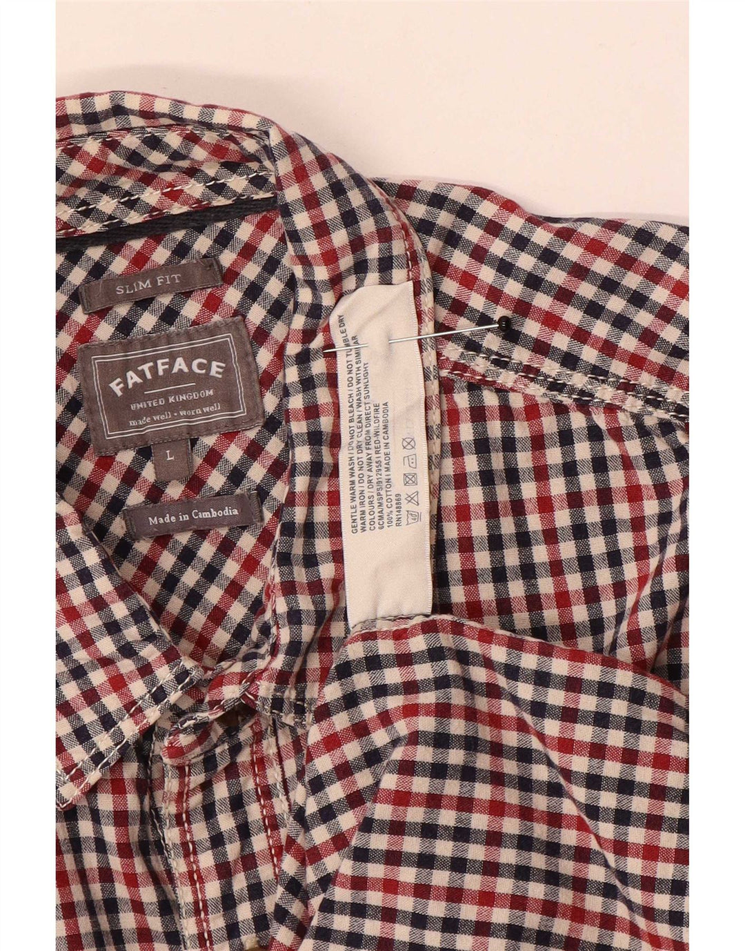 Fat Face Camicia slim fit da uomo grande in cotone a quadretti multicolore