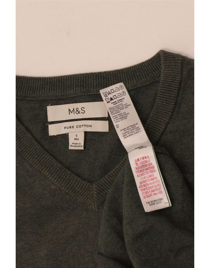 Maglione da uomo con scollo a V Marks & Spencer piccolo in cotone kaki