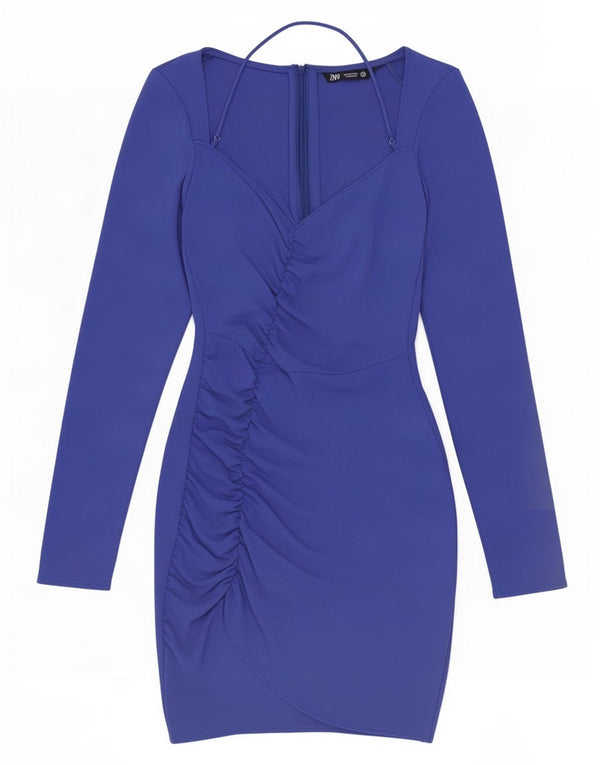 Vestito aderente a maniche lunghe da donna Zara UK 4 XS Blu