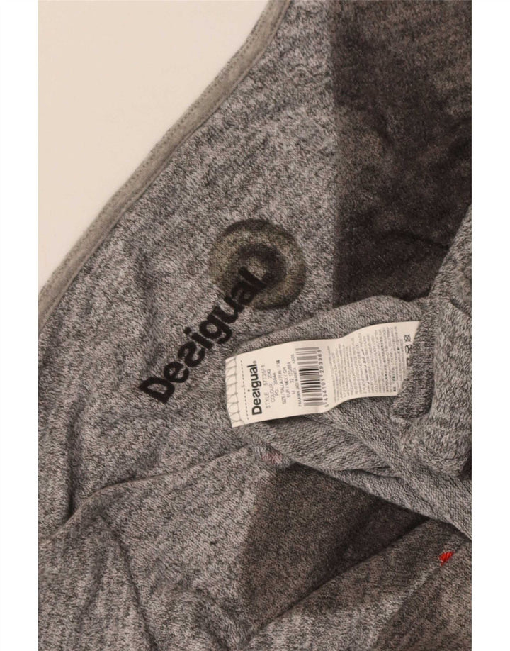 Desigual Donna Graphic Top manica 3/4 UK 14 Grigio medio geometrico