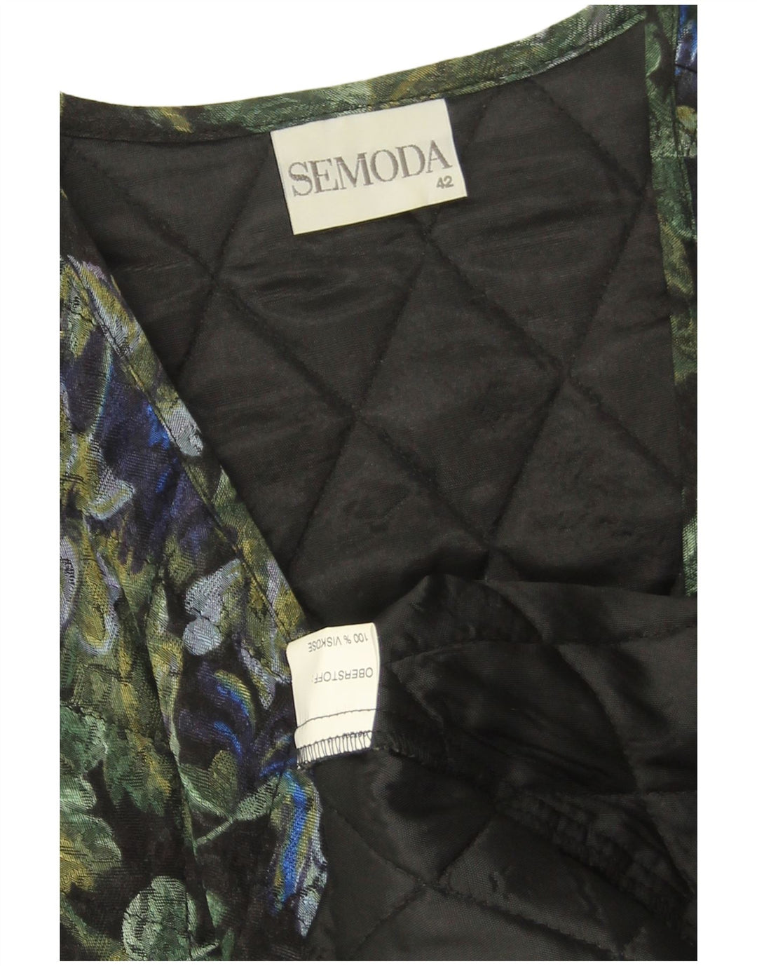 Gilet trapuntato aperto da donna VINTAGE EU 42 grande viscosa floreale nera