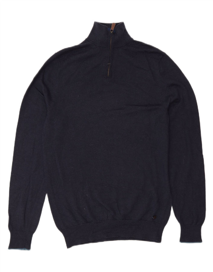 Maglione da uomo con zip sul collo di White Stuff piccolo in lana blu navy