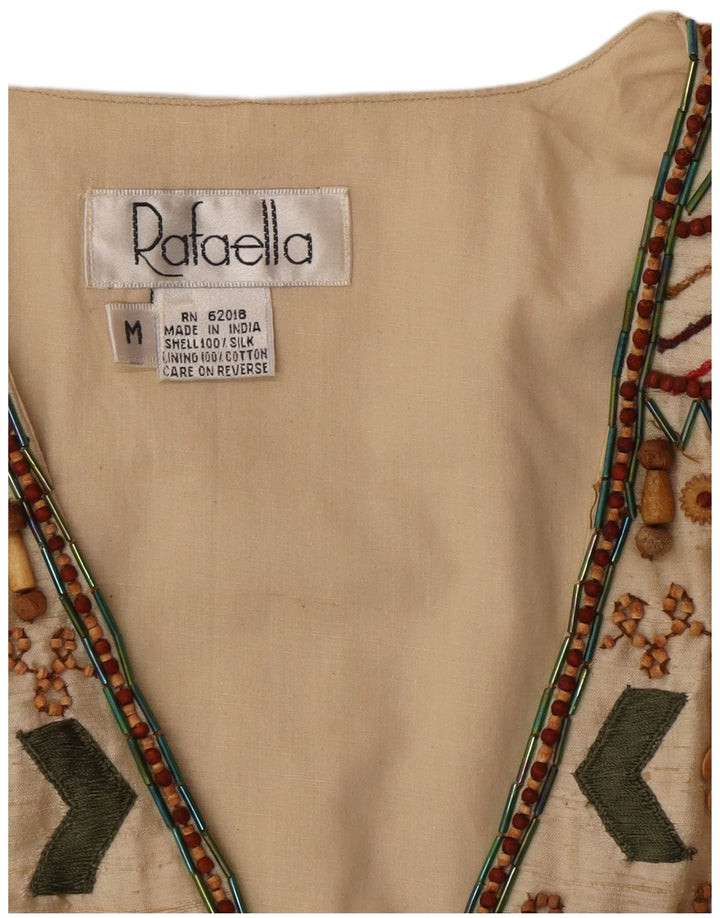 Gilet da donna vintage UK 14 Seta geometrica beige medio