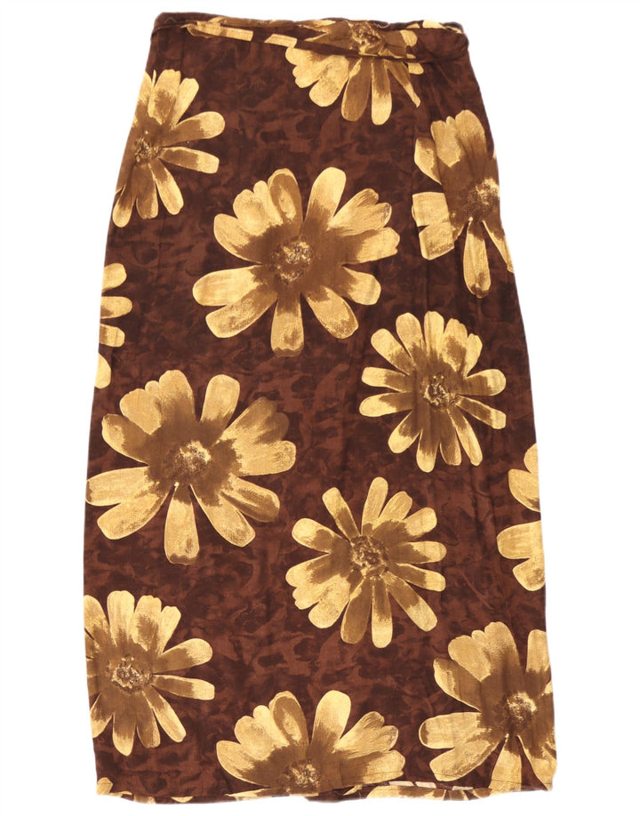 Gonna lunga vintage da donna a portafoglio media W30 in viscosa floreale marrone