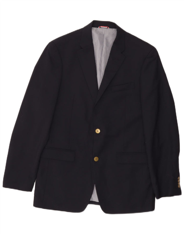 TOMMY HILFIGER Giacca blazer da uomo a 2 bottoni UK 36 piccola lana blu navy