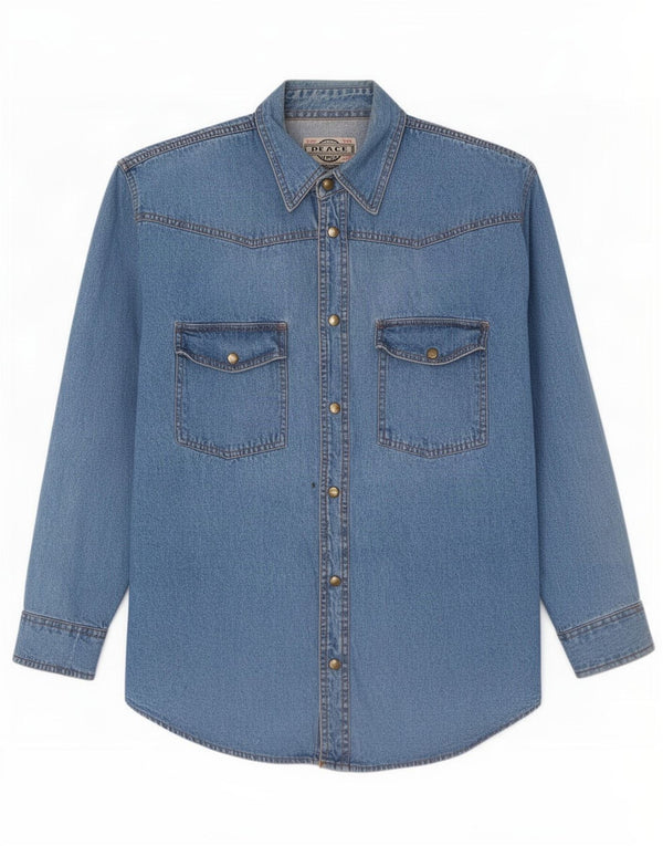 Vintage Mens Denim Shirt Large Blue Cotton